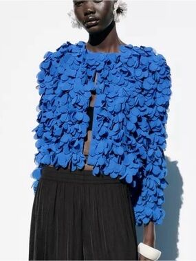 Zara Cobalt Blue Petal Detail Jacket
